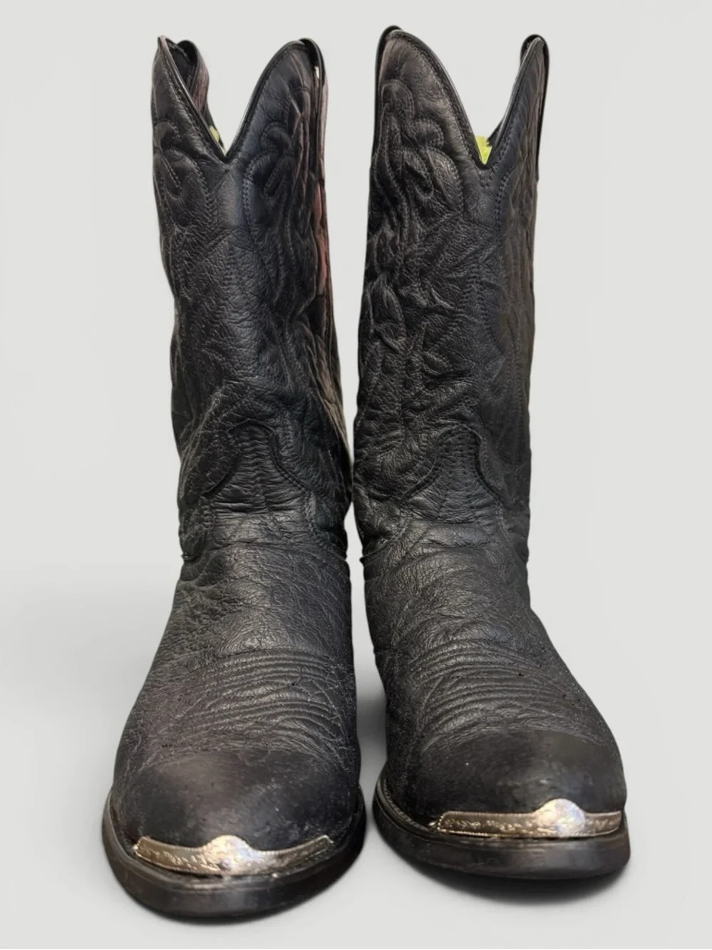 Laredo Black Leather Western Cowboy Boots Sterling Silver Tip Size 10D